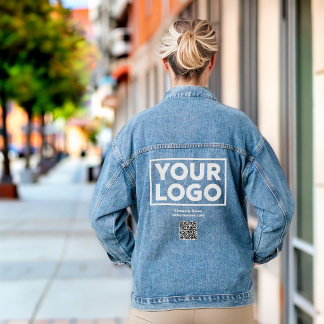Custom Business Logo QR Code and Text Denim Jacket