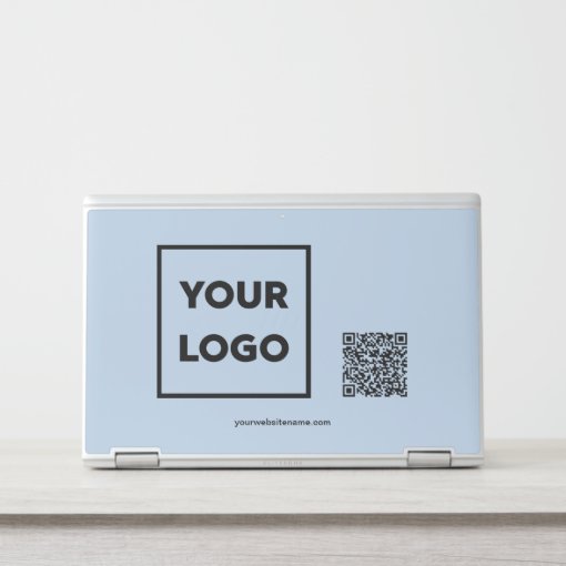 Custom Business Logo QR Code and Text Light Blue HP Laptop Skin | Zazzle