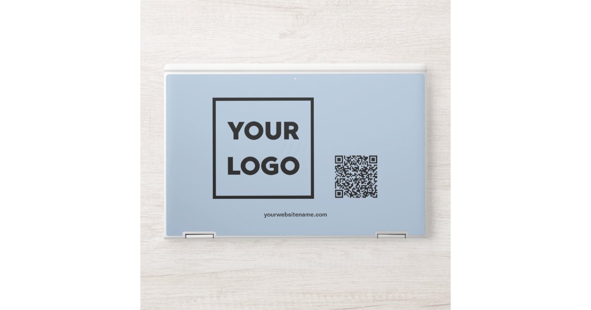 Custom Business Logo QR Code and Text Light Blue HP Laptop Skin | Zazzle