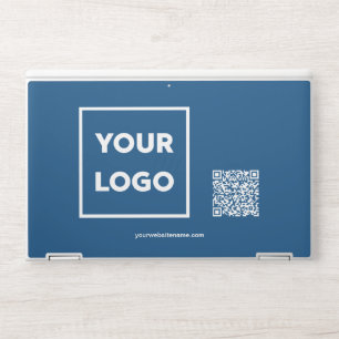 Custom Business Logo QR Code and Text on Blue HP Laptop Skin