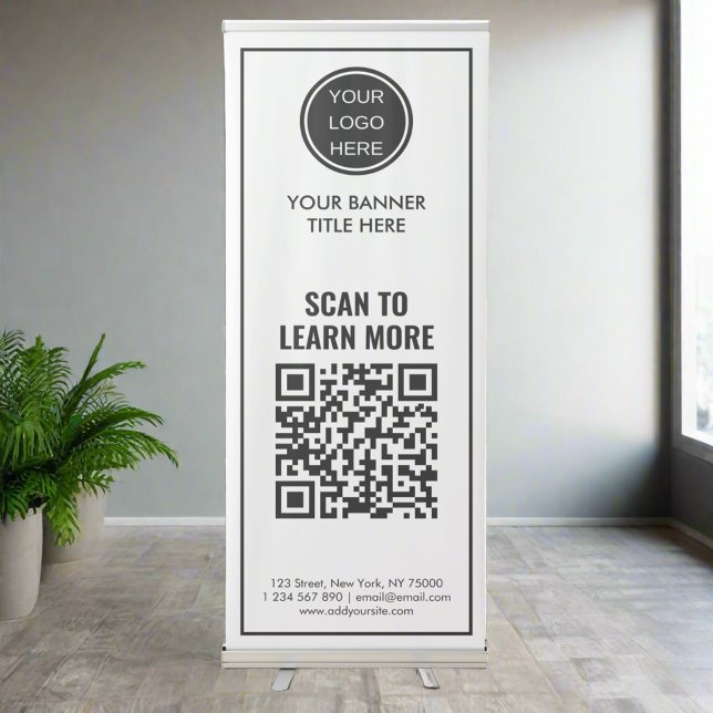 Custom Business Logo QR Code Black & White  Retractable Banner (Creator Uploaded)