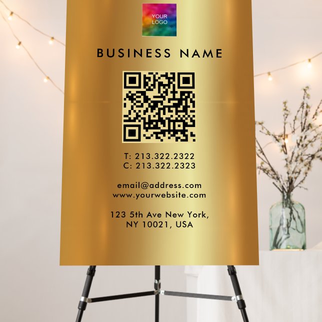 Custom Business Logo QR Code Faux Gold Template Foam Board (In Situ (Stand))