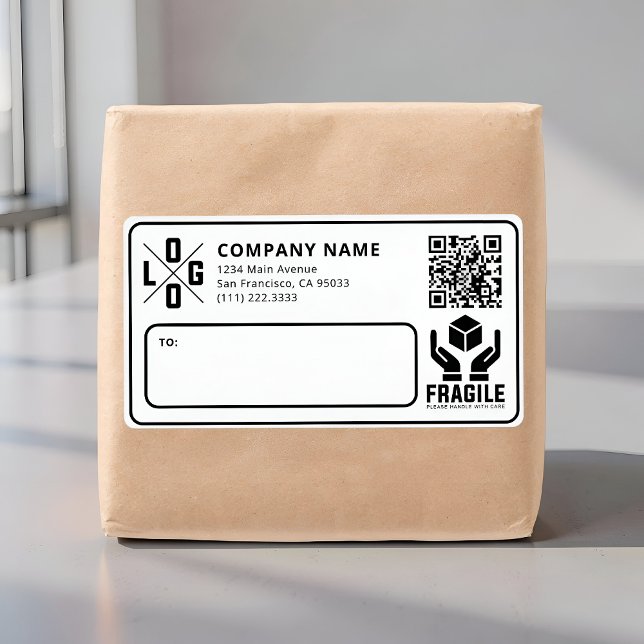 Custom Business Logo QR code Fragile Warn Shipping Label (Creator Uploaded)