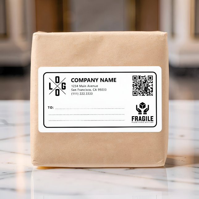 Custom Business Logo QR code Fragile Warn Shipping Label (Creator Uploaded)