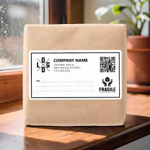 Custom Business Logo QR code Fragile Warn Shipping Label