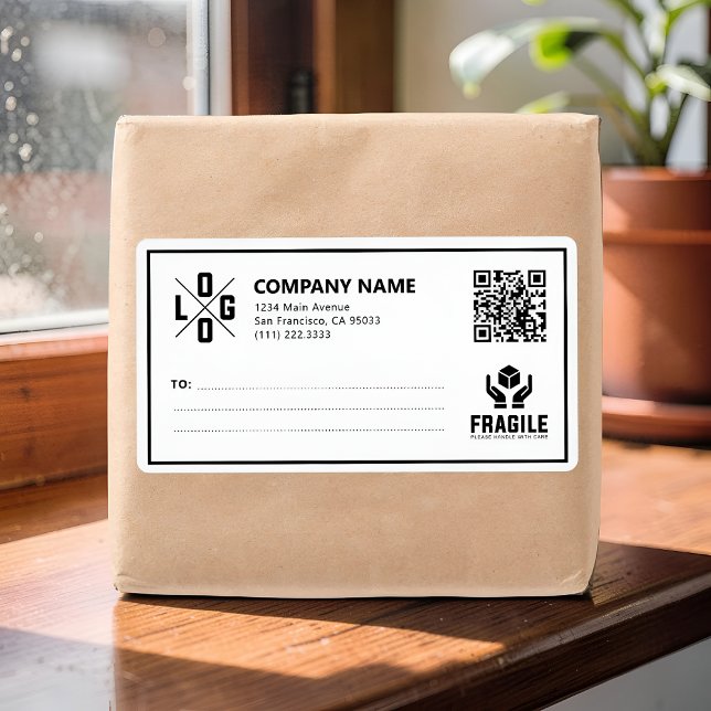 Custom Business Logo QR code Fragile Warn Shipping Label (Creator Uploaded)