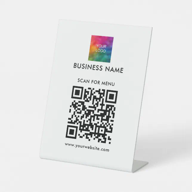 Custom Business Logo QR Code Here Scan For Menu Pedestal Sign | Zazzle