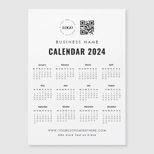Custom Business Logo QR Code Magnet 2024 Calendar