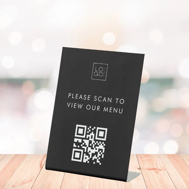 Custom Business Logo & QR Code Menu Contactless Pedestal Sign | Zazzle