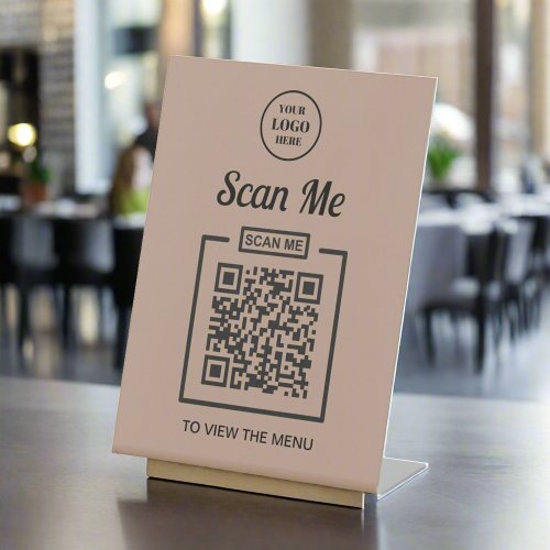 Custom Business Logo QR Code Menu Rustic Neutral  Pedestal Sign