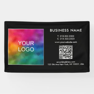 Custom Business Logo QR Code Modern Template Black Banner