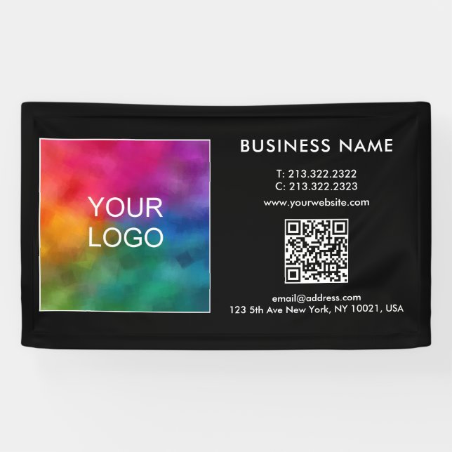 Custom Business Logo QR Code Modern Template Black Banner (Horizontal)
