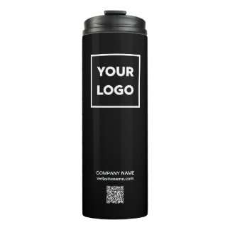 Custom Business Logo QR Code on Black Thermal Tumbler