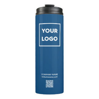 Custom Business Logo QR Code on Blue Thermal Tumbler
