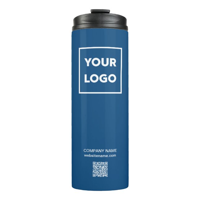 Custom Business Logo QR Code on Blue Thermal Tumbler (Front)