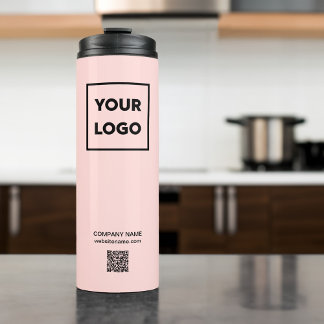 Custom Business Logo QR Code on Coral Pink Thermal Tumbler