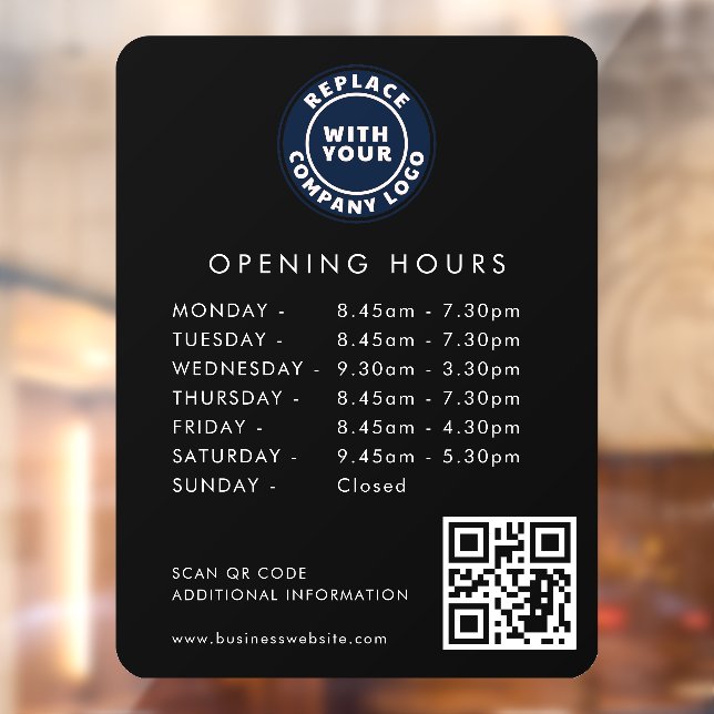 Custom Business Logo QR Code Opening Hours Black Window Cling (Sheet 2)