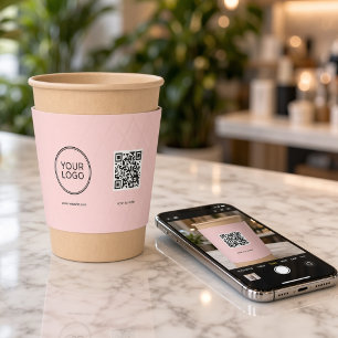 Custom Business Logo QR Code Pink Coffee Cup Sleeve
