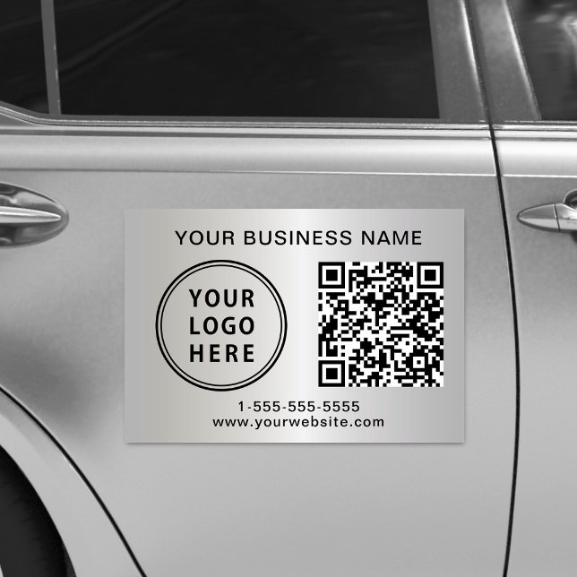 Custom Business Logo QR Code Silver Car Magnet (Creator Uploaded)