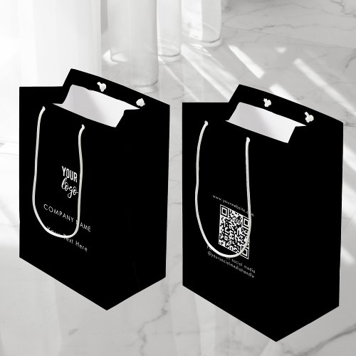 Custom Business Logo QR Code Social Media Black Medium Gift Bag