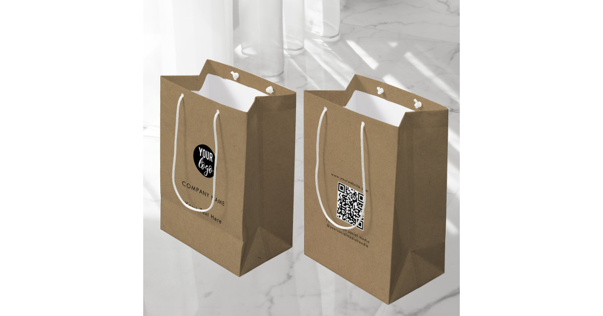 Custom Business Logo QR Code Social Media Kraft Medium Gift Bag, Zazzle in  2023