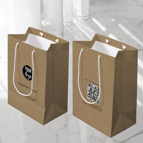 Custom Business Logo QR Code Social Media Kraft Medium Gift Bag
