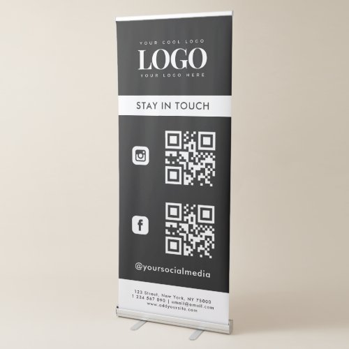 Custom Business Logo QR Code  Social Media Modern Retractable Banner