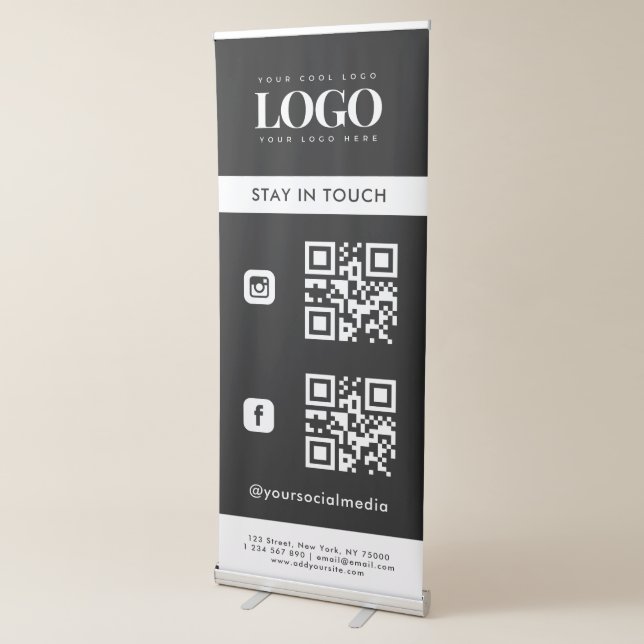Custom Business Logo QR Code & Social Media Modern Retractable Banner (3/4)
