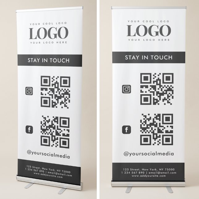 Custom Business Logo QR Code & Social Media Modern Retractable Banner (Creator Uploaded)