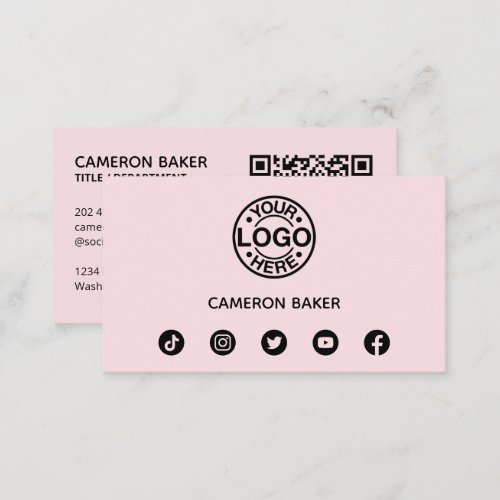 Custom Business Logo QR Code Social Media Pink Business Card