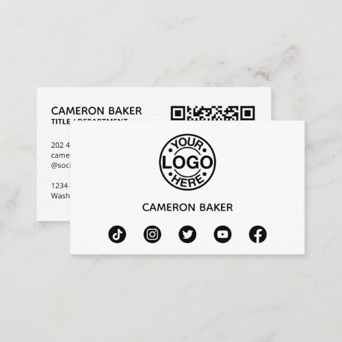 Custom Business Logo QR Code Social Media White Business Card