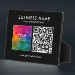 Custom Business Logo QR Code Template Black Plaque<br><div class="desc">Custom Upload Your Business Company Logo Here QR Code Add Text Elegant Modern Template Home Décor / Frames & Displays / Plaques & Signs / 8x10 Horizontal Black Tabletop Plaque / Sign with Easel.</div>