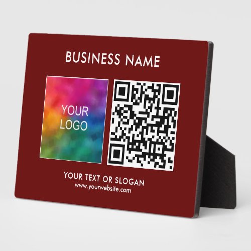 Custom Business Logo QR Code Template Dark Red Plaque