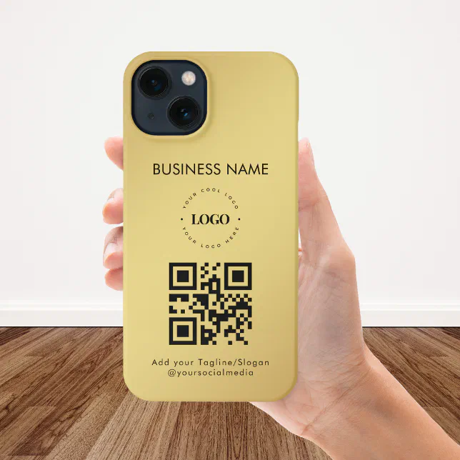 Custom Business Logo QR Code Text Gold Gradient iPhone Case | Zazzle