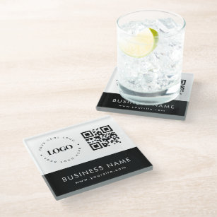 Custom Business Logo QR Code & Text Professional  Glass Coaster
