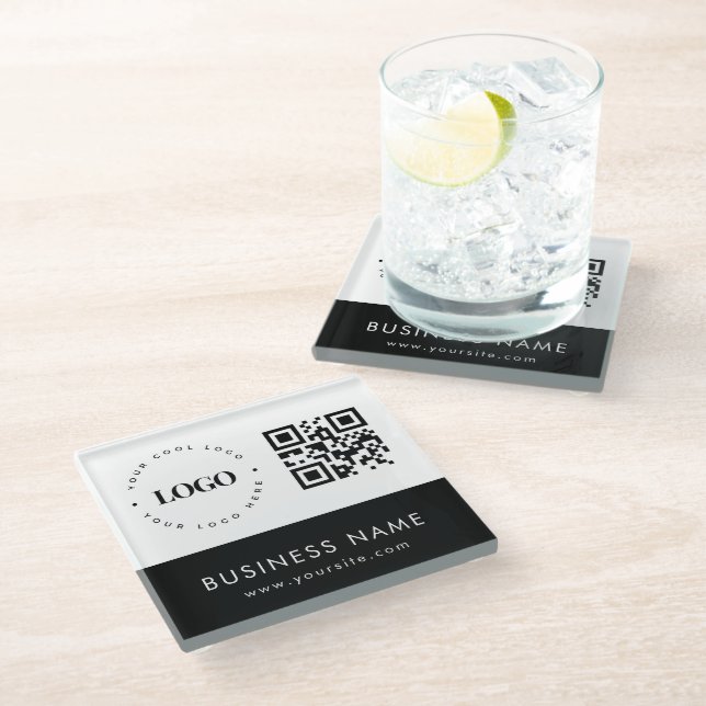Custom Business Logo QR Code & Text Professional  Glass Coaster (Angled)