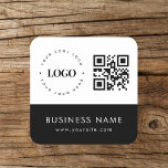 Custom Business Logo Qr Code &amp; Text Professional Square Paper Coaster at Zazzle