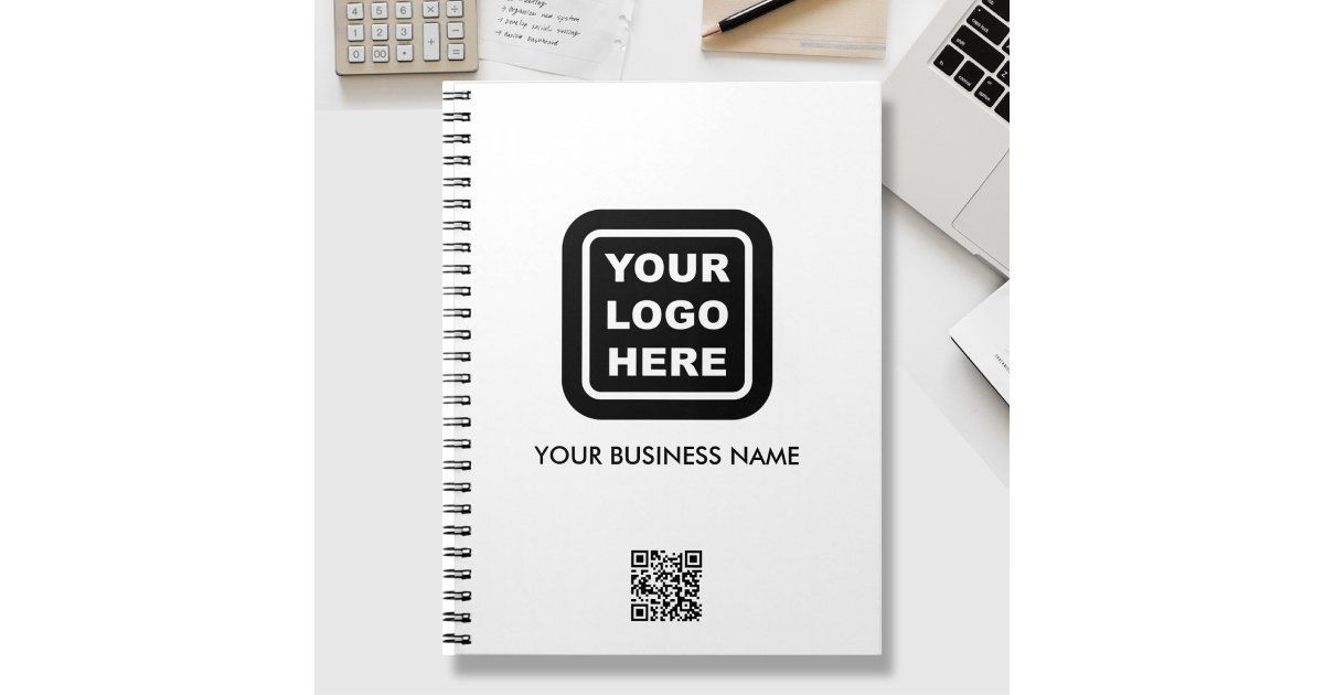 Custom Business Logo QR Code Text Promotional Notebook | Zazzle
