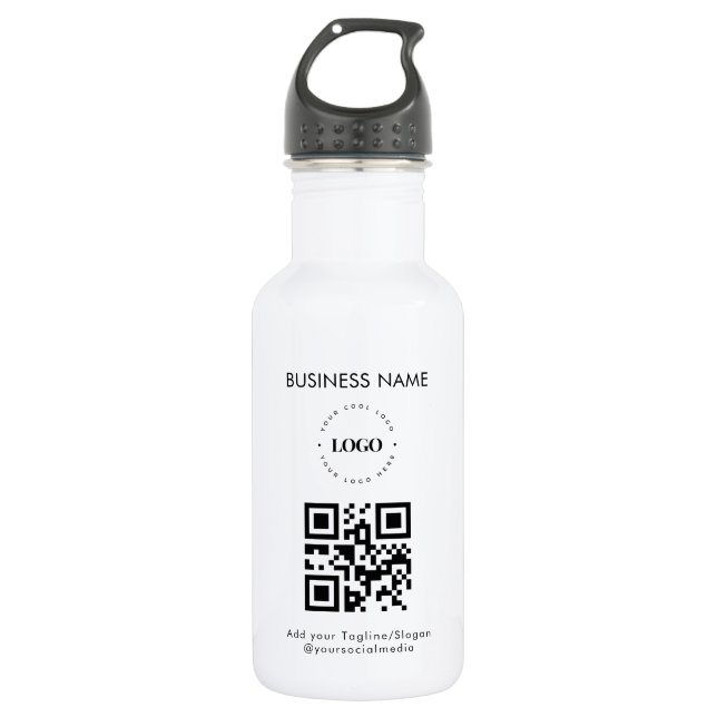 Custom Business Logo QR Code & Text Promotional Stainless Steel Water Bottle (Front)