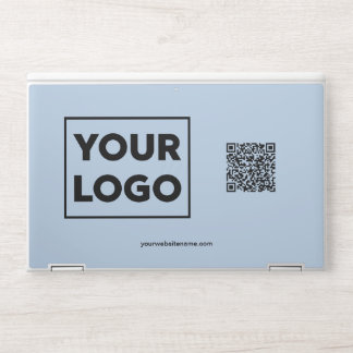 Custom Business Logo QR Code Website on Light Blue HP Laptop Skin