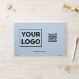 Custom Business Logo QR Code Website on Light Blue HP Laptop Skin | Zazzle