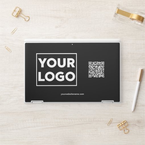 Custom Business Logo QR Code Website or Text Black HP Laptop Skin | Zazzle