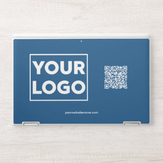 Custom Business Logo QR Code Website or Text Blue HP Laptop Skin