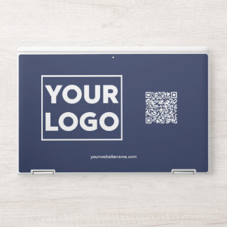 Custom Business Logo QR Code Website or Text Navy HP Laptop Skin