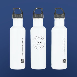 Custom Business Logo QR code website Simple Stainless Steel Water Bottle