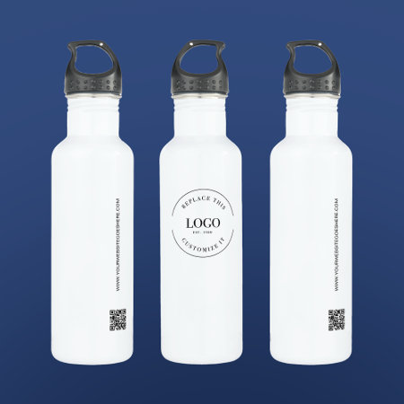 Custom Business Logo Qr Code Website Simple Stainless Steel Water Bott
