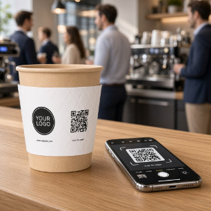 Custom Business Logo QR Code White Coffee Cup Sleeve