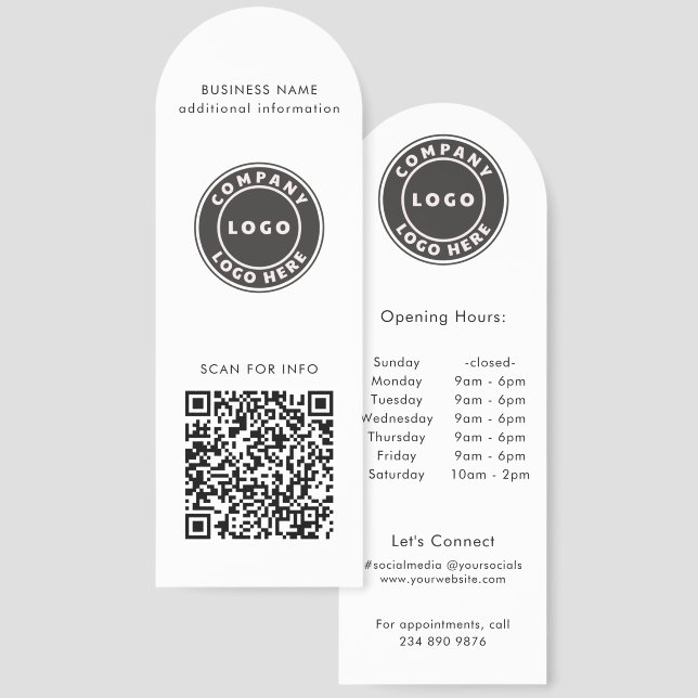 Custom Business Logo QR Code with Opening Hours Bookmarks (Front & Back)