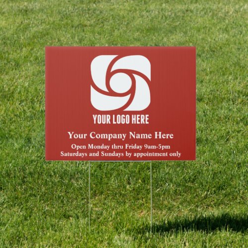 Custom Business Logo Red Company Hours Yard Sign