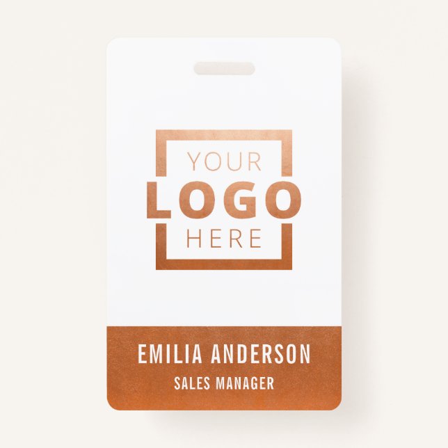 Custom Business Logo Rose Gold Barcode Employee Badge (Front)